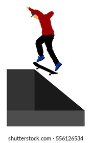 Extreme sport game, skateboarder in skate park, air jump trick. Skateboard vector illustration isolated on white background. Outdoor urban action.