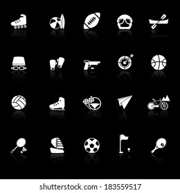 Extreme sport icons with reflect on black background, stock vector