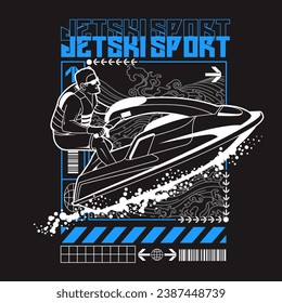 Extreme sport jet ski racing, typography vector illustration 