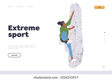 Extreme sport landing page design template offering safety mountaineering adventure activity