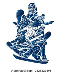 Jogadores de esportes radicais Snowboard Players Snowboard Mix Action Cartoon Graphic Vetor
