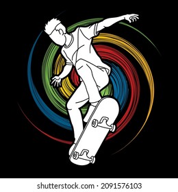 Extreme Sport Skateboard Player Action Skateboarder Cartoon Graphic Vector