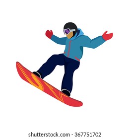 Extreme sport snowboard design. Snow and snowboard jump, snowboard isolated, surfing and winter, cold and mountain, speed board, season snowboarding, snowboarder illustration