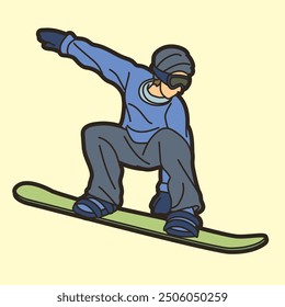 Extreme Sport Snowboard Player Action Snowboarder Pose Cartoon Graphic Vector 