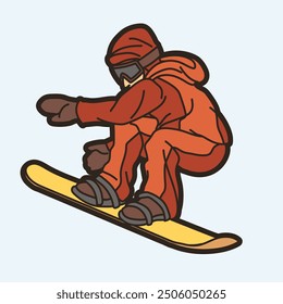 Extreme Sport Snowboard Player Action Snowboarder Pose Cartoon Graphic Vector 