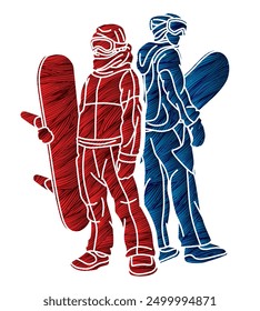 Extreme Sport Snowboard Players Mix Action Graffiti Snowboarder Cartoon Graphic Vector