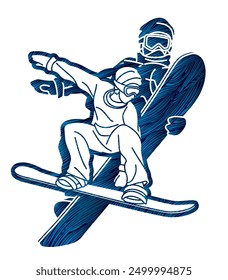 Extreme Sport Snowboard Players Mix Action Graffiti Snowboarder Cartoon Graphic Vector