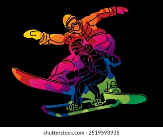 Extremsport Snowboard Spieler Snowboarder Mix Action Cartoon Grafik Vektor