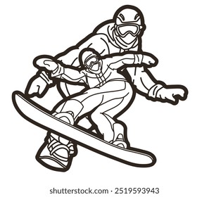 Extremsport Snowboard Spieler Snowboarder Mix Action Cartoon Grafik Vektor