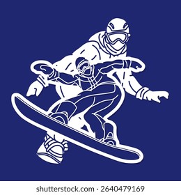 Extreme Sport Snowboarder Mix Action Snowboard Players Cartoon Graphic Vector