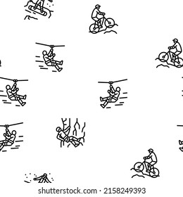 Extreme Sport Sportsman Activity Vector Seamless Pattern Thin Line Illustration