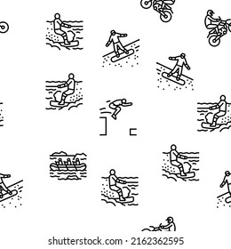 Extreme Sport Sportsman Activity Vector Seamless Pattern Thin Line Illustration