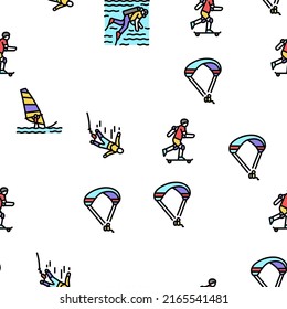 Extreme Sport Sportsman Activity Vector Seamless Pattern Thin Line Illustration