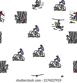 Extreme Sport Sportsman Activity Vector Seamless Pattern Thin Line Illustration