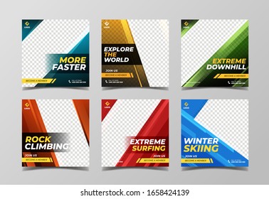 Extreme sport square banner template. Promotional banner for social media post, flyer and web banner