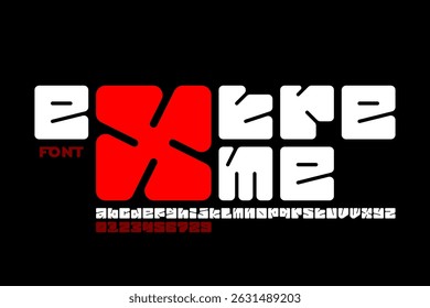 eXtreme. Sport style font, alphabet letters and numbers vector illustration