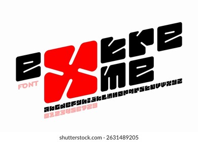 eXtreme. Sport style font, alphabet letters and numbers vector illustration