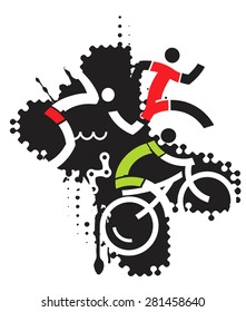 Extreme sport triathlon.
Three icons symbolizing triathlon on the grunge background . Suitable for printing T-shirts. Vector illustration.
