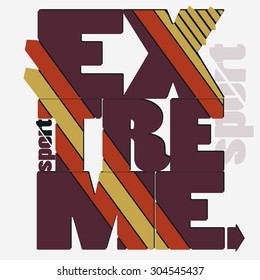 Extreme sport Typography label, skateboarding emblem, surfing t-shirt design, snowboarding graphic print. vector