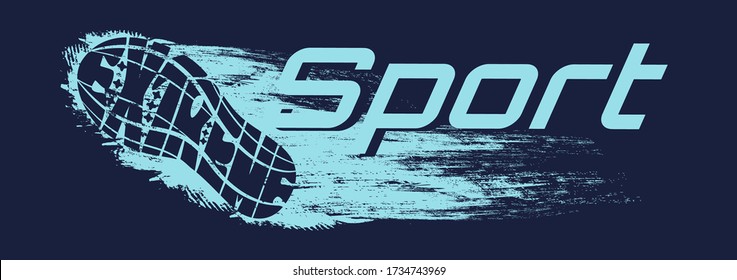 Extreme sport vector logo. Lettering composition with the imprint sole of a sports shoe and a move trace isolated on dark background. Best for sports team emblem, banner, print design for t-shirt.