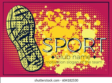 Extreme sport vector logo. Lettering composition with the imprint sole of a sports shoe and grunge patterns isolated on color background. Best for sports team emblem, banner, print design for t-shirt.