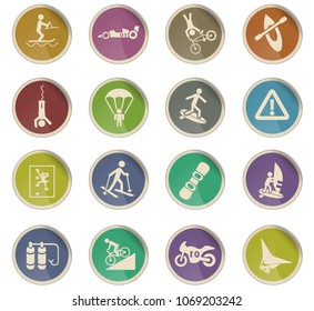 extreme sport web icons in the form of round paper labels