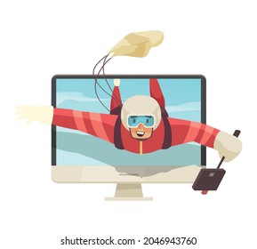 Extreme sports blogger shooting video while skydiving cartoon vector illustration