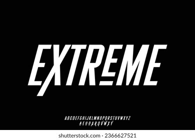 Extreme sports condensed alphabet display font vector. Modern slant typography style with alternate