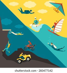 Extreme sports corner set with summer outdoor adventure activity isolated vector illustration