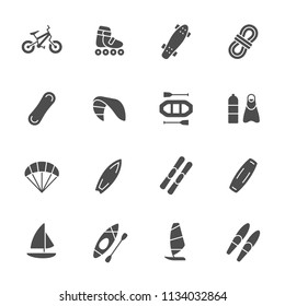 Extreme sports equipment icons