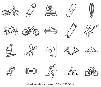 Extreme Sports & Equipment Icons Black & White Thin Line Set Big