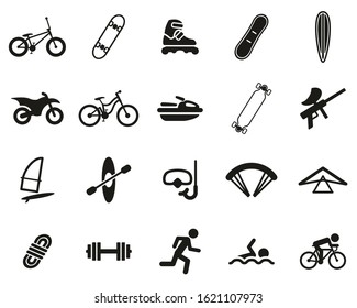 Extreme Sports & Equipment Icons Black & White Set Big