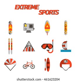 Extreme sports flat icon set