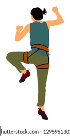 Extreme sports girl climbs without rope. Woman climbing vector illustration isolated. Sport weekend action in adventure park. Rock wall for fun. Tough and healthy discipline.  Climbers skills. Workout