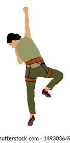 Extreme sports girl climbs without rope. Woman climbing vector illustration isolated. Sport weekend action in adventure park. Rock wall for fun. Tough and healthy discipline.  Climbers skills. Workout