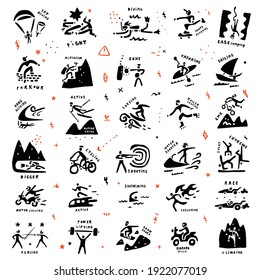 
Extreme sports icon set , doodles