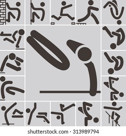 Extreme sports icon set - parkour icons set
