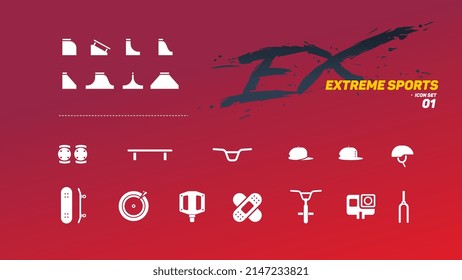 Extreme Sports icon set Vol.01; BMX,skateboard, ramps, wear.