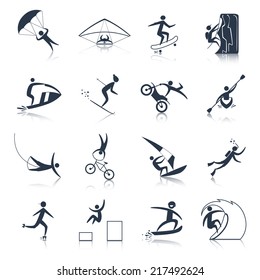 Extreme sports icons black set of outdoor adventure activity isolated vector illustration