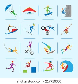 Extreme Sports Icons Of Diving Climbing Sailing People Isolated Vector Illustration