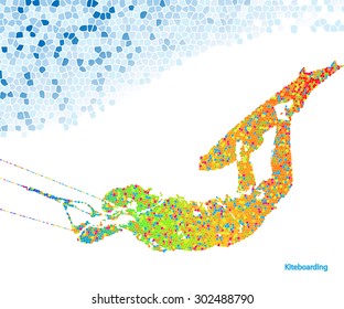 Extreme Sports. Kiteboarding Jump. Illustration Mosaic in the shape of a Man and Sky. Vector EPS10.