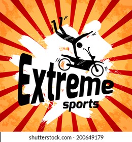 Extreme sports poster with male silhouette on motorbike vector illustration.