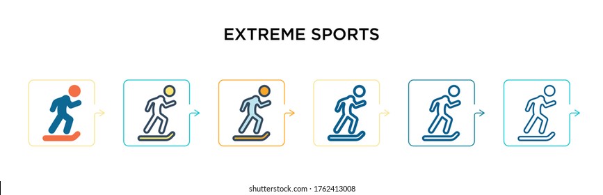 Extreme sports vector icon in 6 different modern styles. Black, two colored extreme sports icons designed in filled, outline, line and stroke style. Vector illustration can be used for web, mobile,