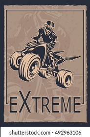 Extreme sports vintage graphic. Quad bike.
