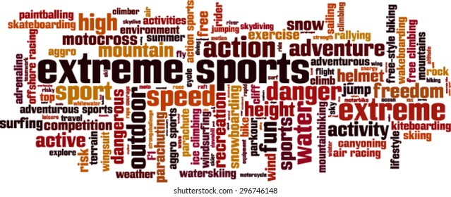 Extreme sports word cloud concept. Vector illustration