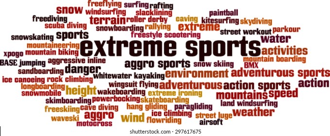 Extreme sports word cloud concept. Vector illustration