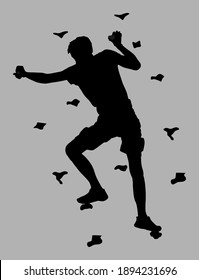 Extreme sportsman climb without rope. Man climbing vector silhouette isolated on background. Sport weekend action in adventure park. Rock wall for fun. Tough and healthy discipline. Climbers skills