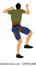 Extreme sportsman climbs without rope. Man climbing vector illustration, isolated on background. Sport weekend action in adventure park. Rock wall for fun. Tough and healthy discipline. Climbers skills