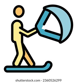 Extreme summer icon outline vector. Kite board. Sport surfing color flat