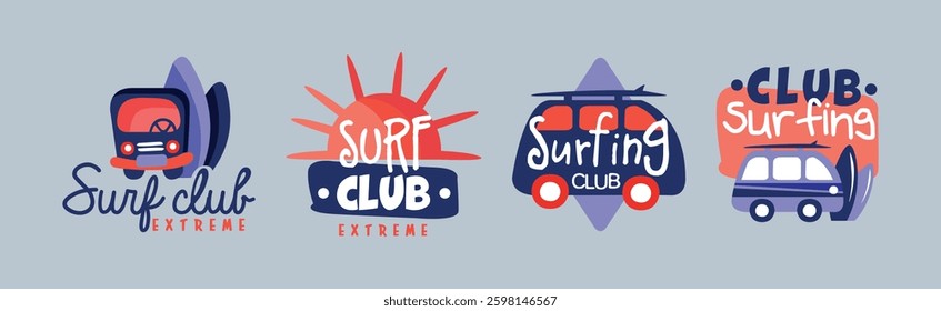 Extreme Surf Club Badge and Logo Design Vector Set